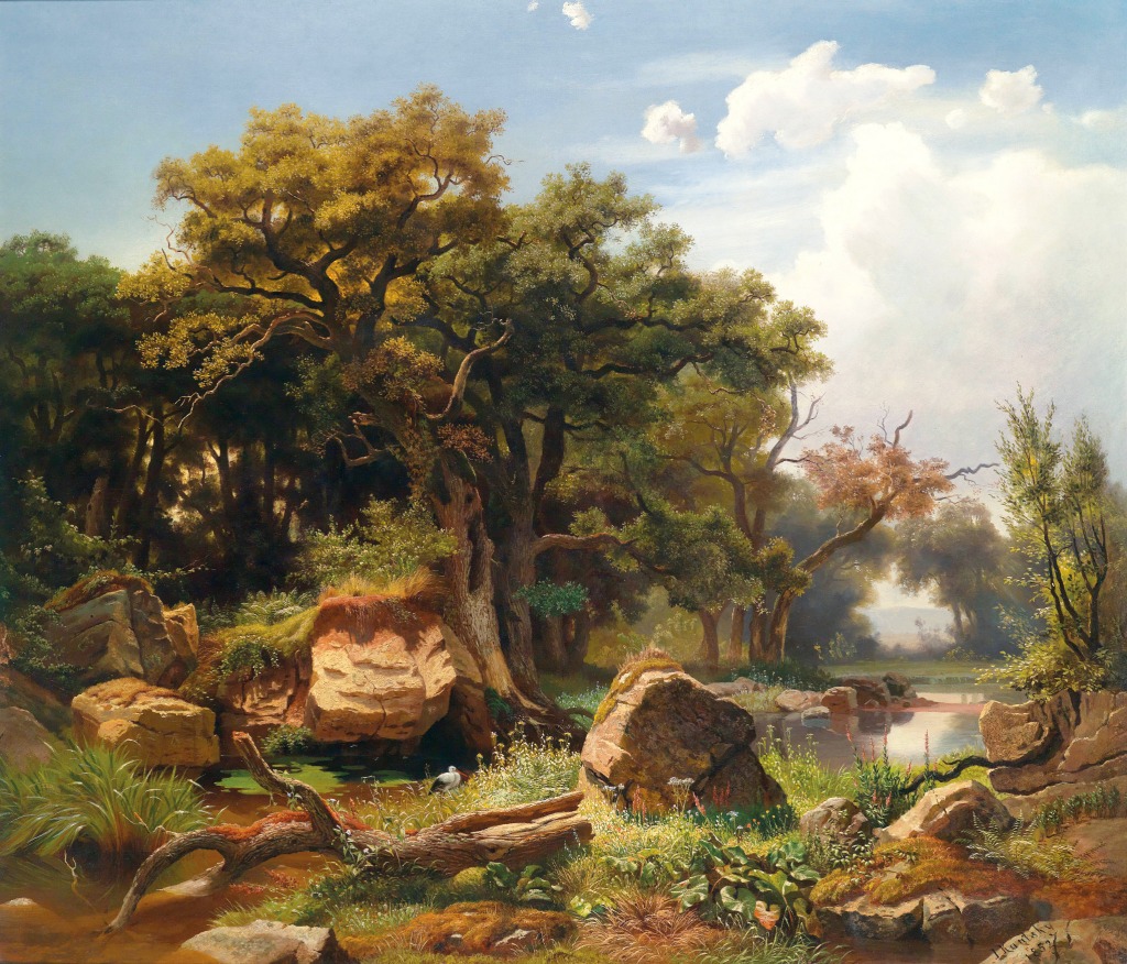 Landscape with a Stork jigsaw puzzle in Piece of Art puzzles on TheJigsawPuzzles.com
