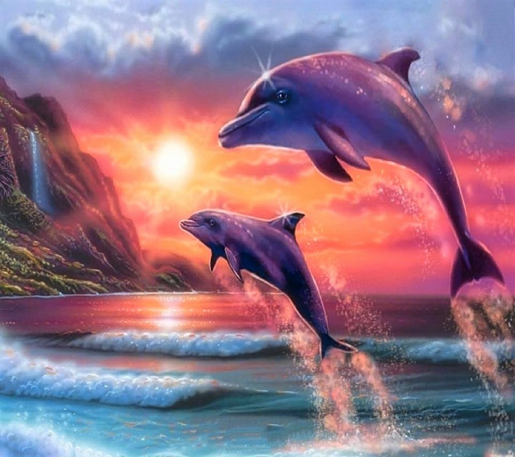 Playing dolphins jigsaw puzzle in Patricia Haller puzzles on TheJigsawPuzzles.com