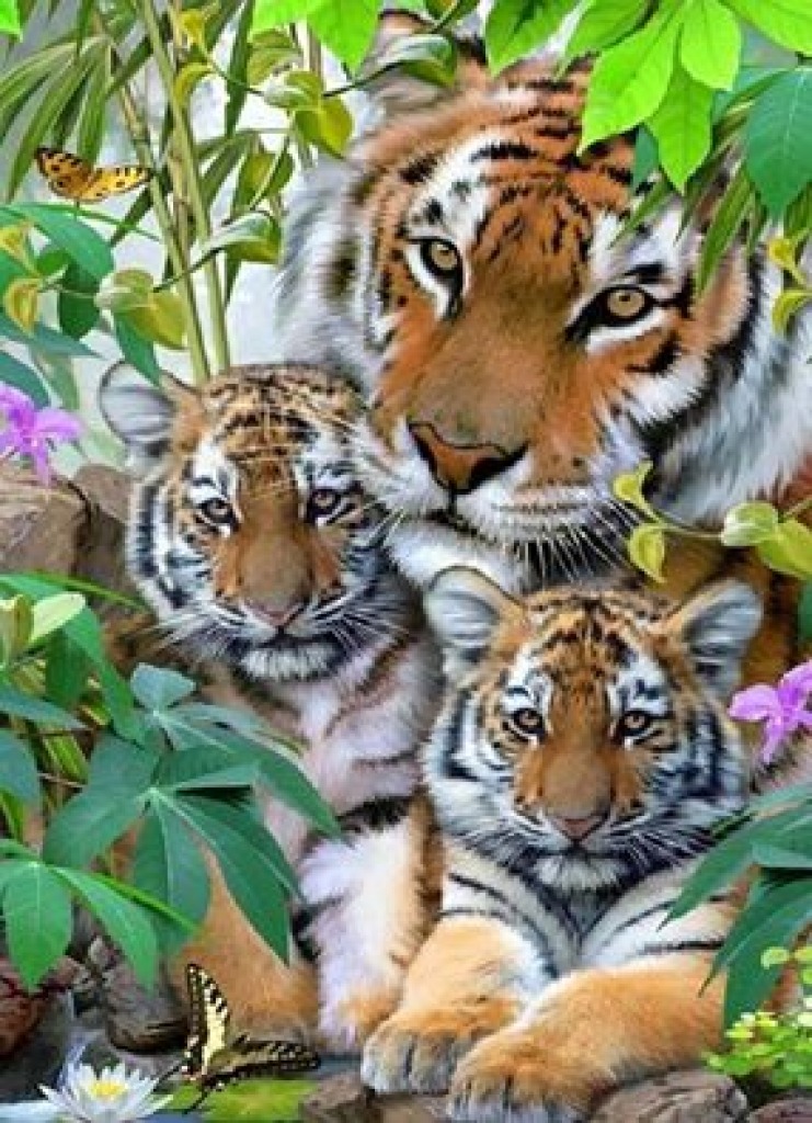 Momma tiger and babies jigsaw puzzle in Patricia Haller puzzles on TheJigsawPuzzles.com