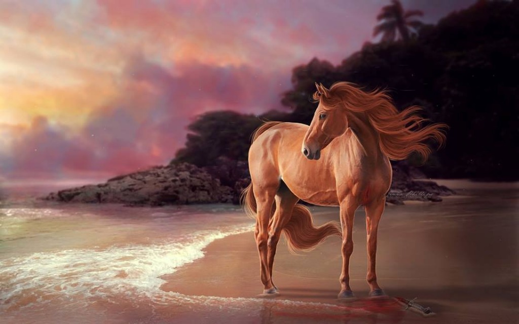 Horse on the beach jigsaw puzzle in Patricia Haller puzzles on TheJigsawPuzzles.com