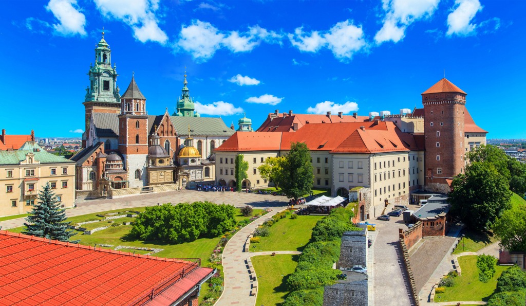 Castelo de Wawel com jardins, Cracóvia, Polônia jigsaw puzzle in Castelos puzzles on TheJigsawPuzzles.com