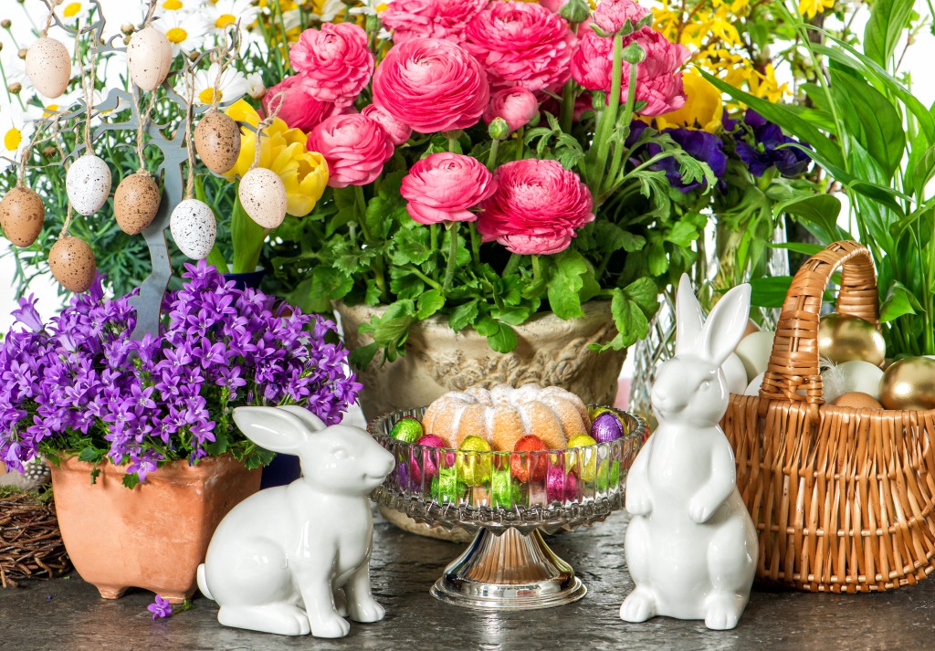 Easter Flowers, Eggs and Bunnies jigsaw puzzle in Flowers puzzles on TheJigsawPuzzles.com