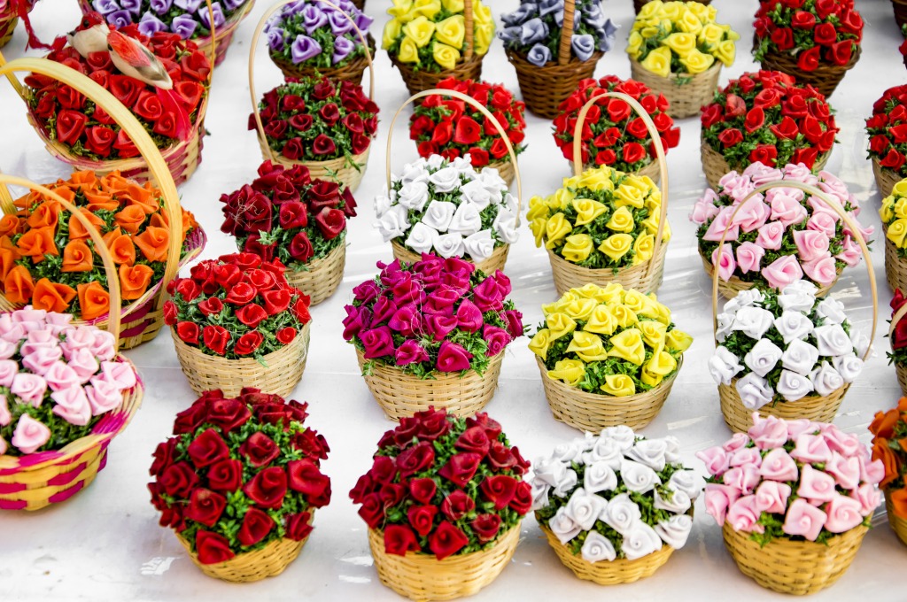 Colorful Flowers In Baskets jigsaw puzzle in Flowers puzzles on TheJigsawPuzzles.com
