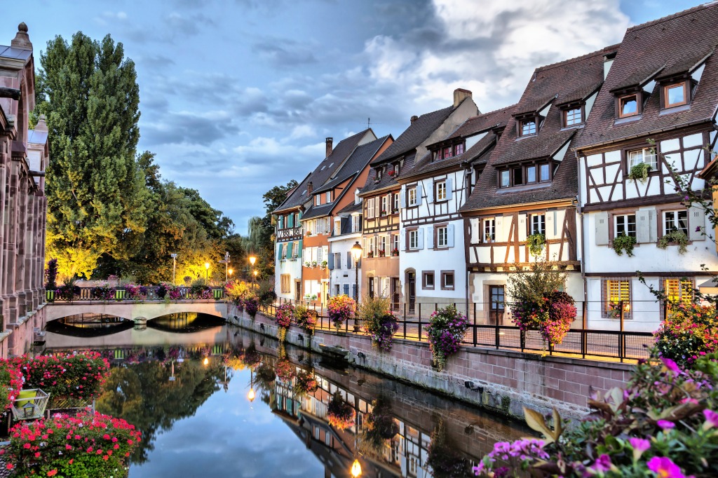 River Lauch at the Evening, Colmar, France jigsaw puzzle in Bridges puzzles on TheJigsawPuzzles.com
