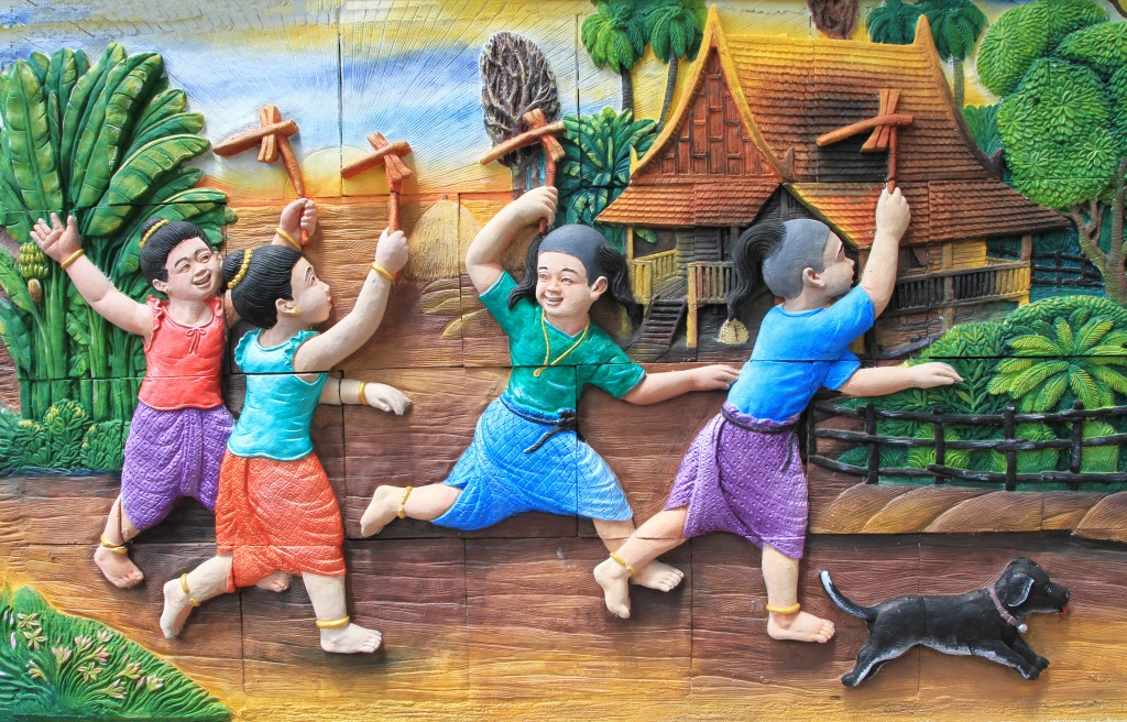 Wat Dan Temple Stone Carving, Thailand jigsaw puzzle in Handmade puzzles on TheJigsawPuzzles.com