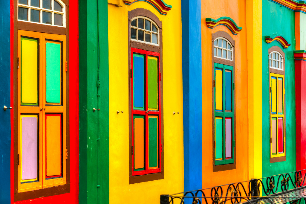 Colorful Facades in Little India, Singapore jigsaw puzzle in Puzzle of the Day puzzles on TheJigsawPuzzles.com