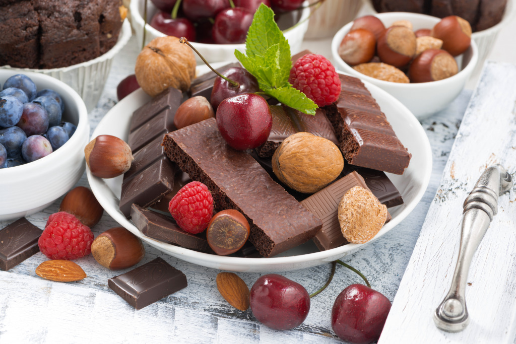 Chocolate, Berries and Nuts jigsaw puzzle in Fruits & Veggies puzzles on TheJigsawPuzzles.com
