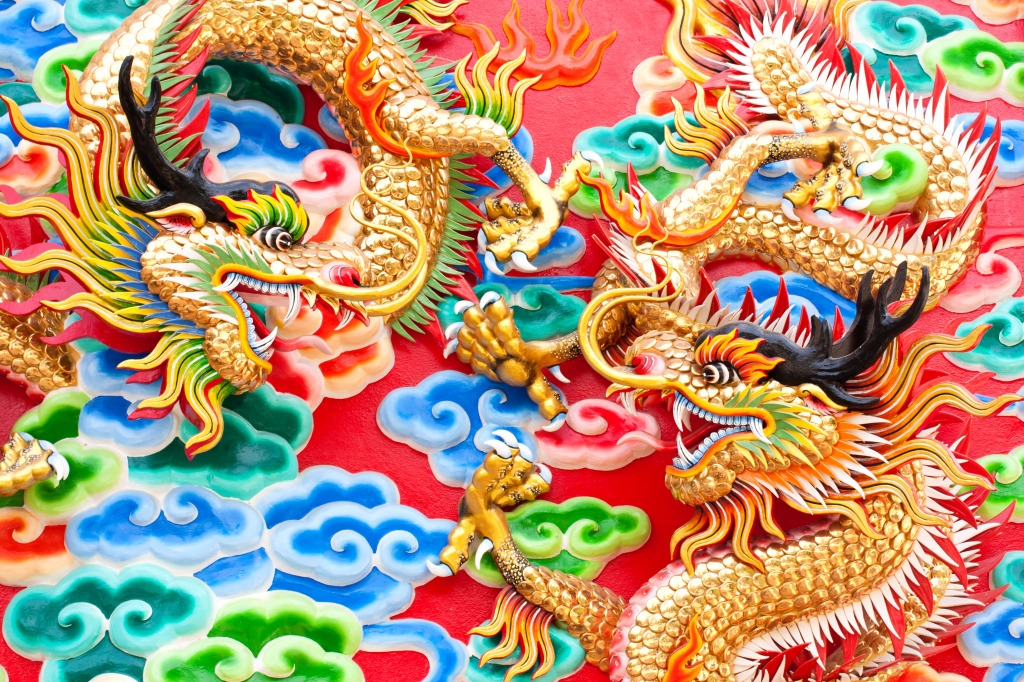 Dragão Chinês em uma Parede do Templo jigsaw puzzle in Animais puzzles on TheJigsawPuzzles.com