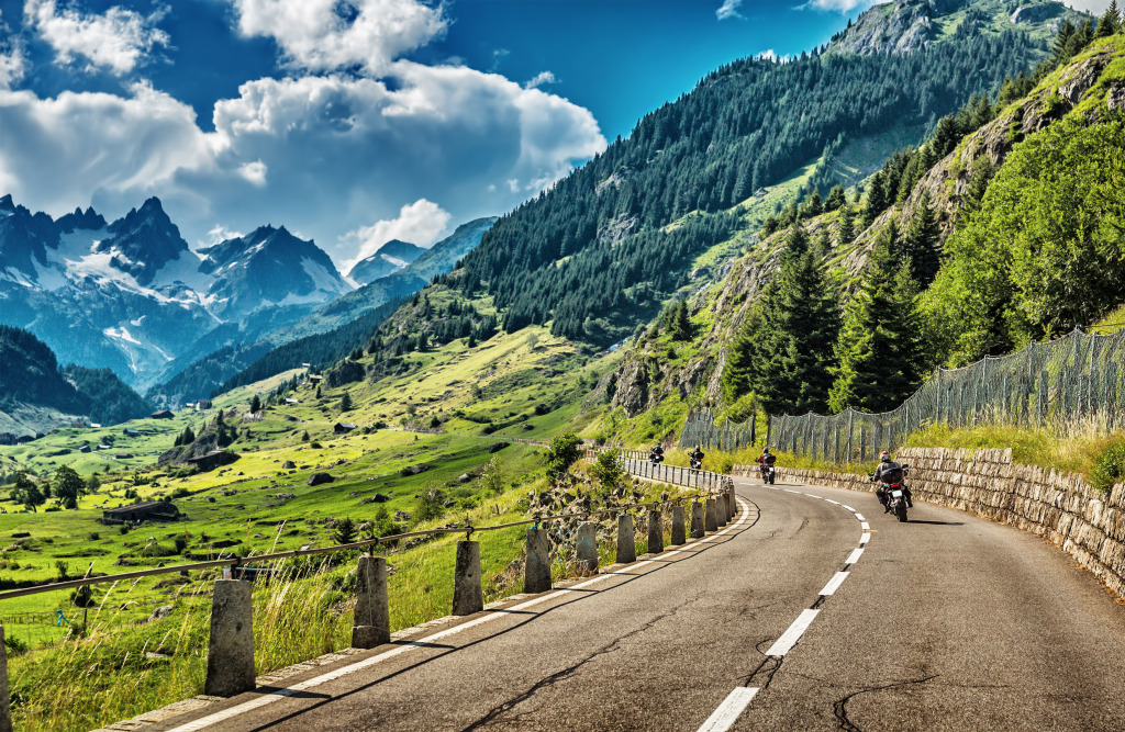 Bikers Touring Swiss Alps jigsaw puzzle in Great Sightings puzzles on TheJigsawPuzzles.com