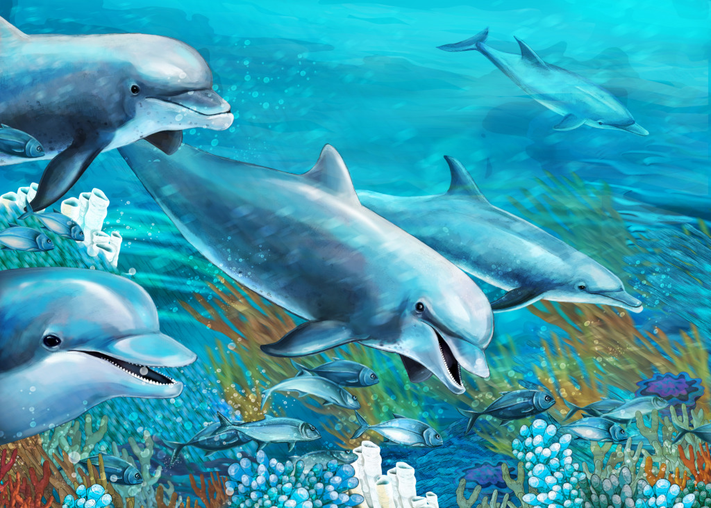 Счастливые дельфины jigsaw puzzle in Подводный мир puzzles on TheJigsawPuzzles.com