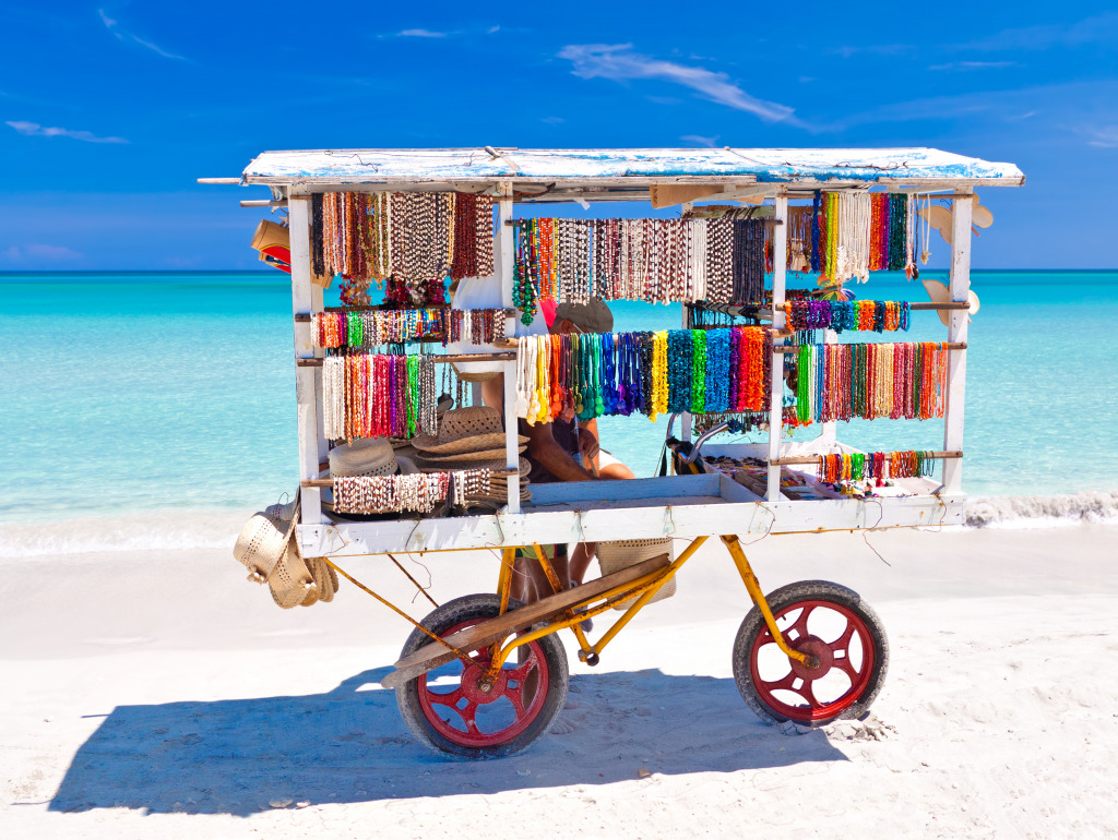 Selling Souvenirs on a Cuban Beach jigsaw puzzle in Handmade puzzles on TheJigsawPuzzles.com