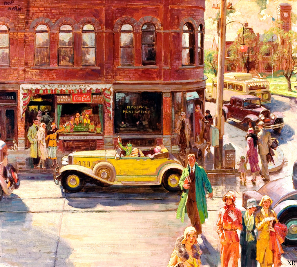 Bustling Street Corner jigsaw puzzle in Piece of Art puzzles on TheJigsawPuzzles.com
