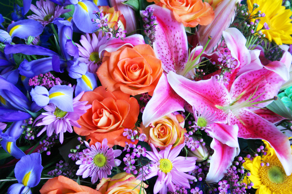 Colorful Bouquet of Exotic Flowers jigsaw puzzle in Flowers puzzles on TheJigsawPuzzles.com
