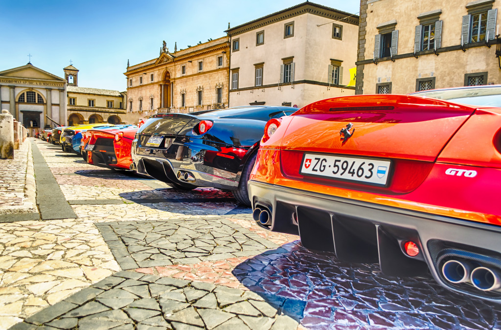 Ferrari Cavalcade in Orvieto, Italy jigsaw puzzle in Cars & Bikes puzzles on TheJigsawPuzzles.com