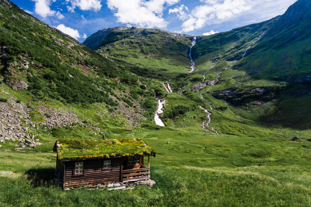 Norwegian Grass Roof House jigsaw puzzle in Waterfalls puzzles on TheJigsawPuzzles.com