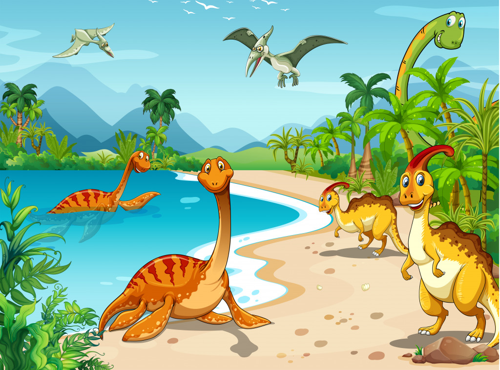 Des Dinosaures vivant sur une plage jigsaw puzzle in Animaux puzzles on TheJigsawPuzzles.com