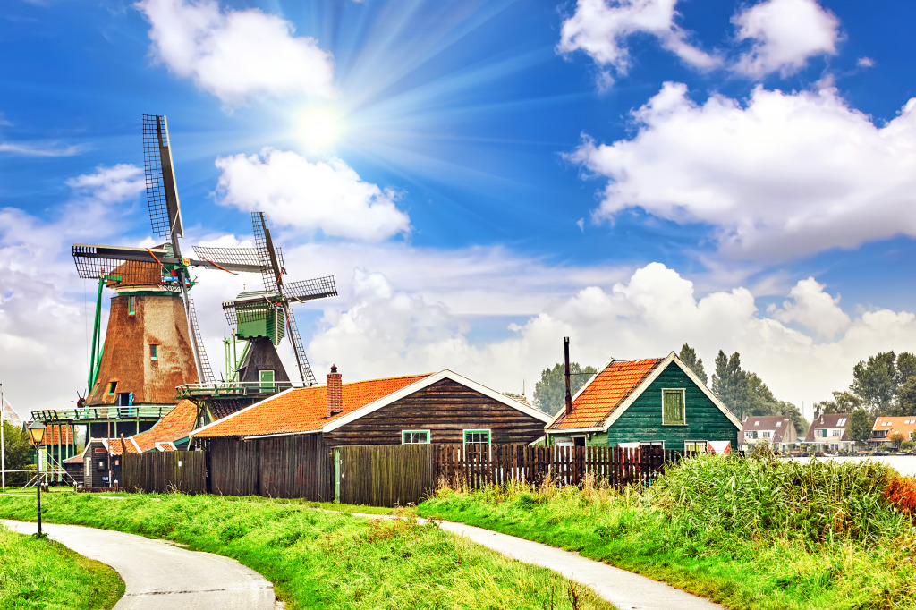 Windmills in the Suburbs of Amsterdam jigsaw puzzle in Puzzle of the Day puzzles on TheJigsawPuzzles.com
