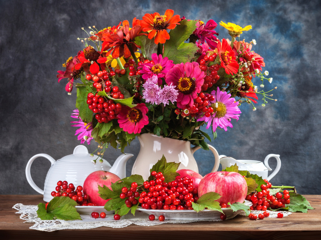 Autumn Flowers and Tea jigsaw puzzle in Flowers puzzles on TheJigsawPuzzles.com