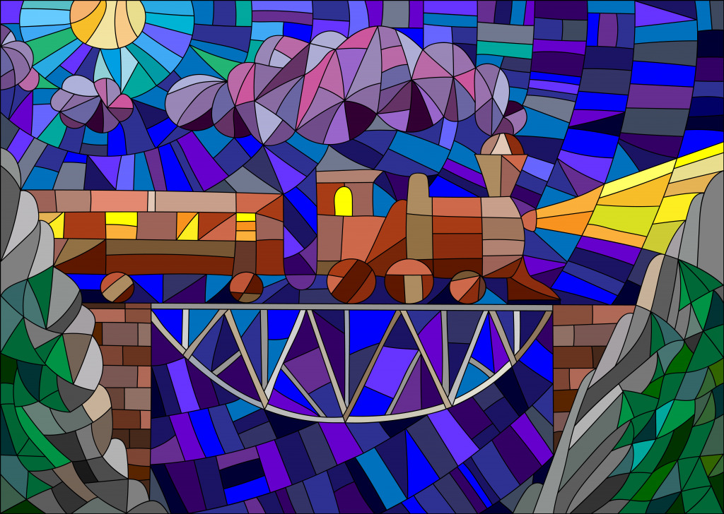 Glasmalerei Landschaft jigsaw puzzle in Brücken puzzles on TheJigsawPuzzles.com