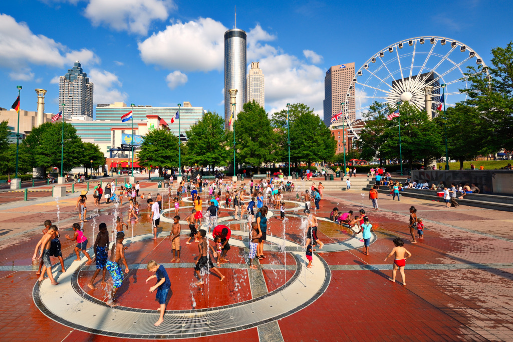 At the Centennial Olympic Park, Atlanta jigsaw puzzle in People puzzles on TheJigsawPuzzles.com