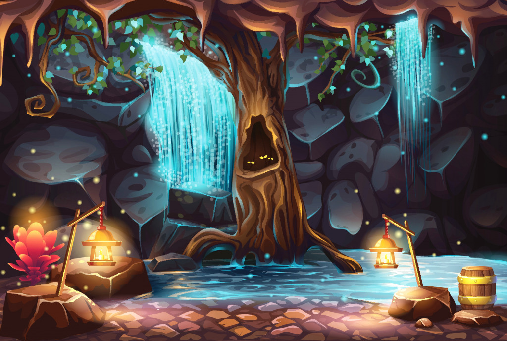 Höhle mit einem Wasserfall jigsaw puzzle in Wasserfälle puzzles on TheJigsawPuzzles.com