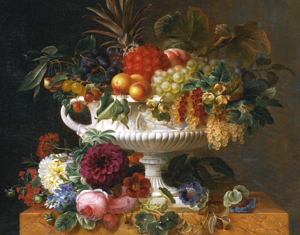Still Life with Flowers and Fruits jigsaw puzzle in Fruits & Veggies puzzles on TheJigsawPuzzles.com
