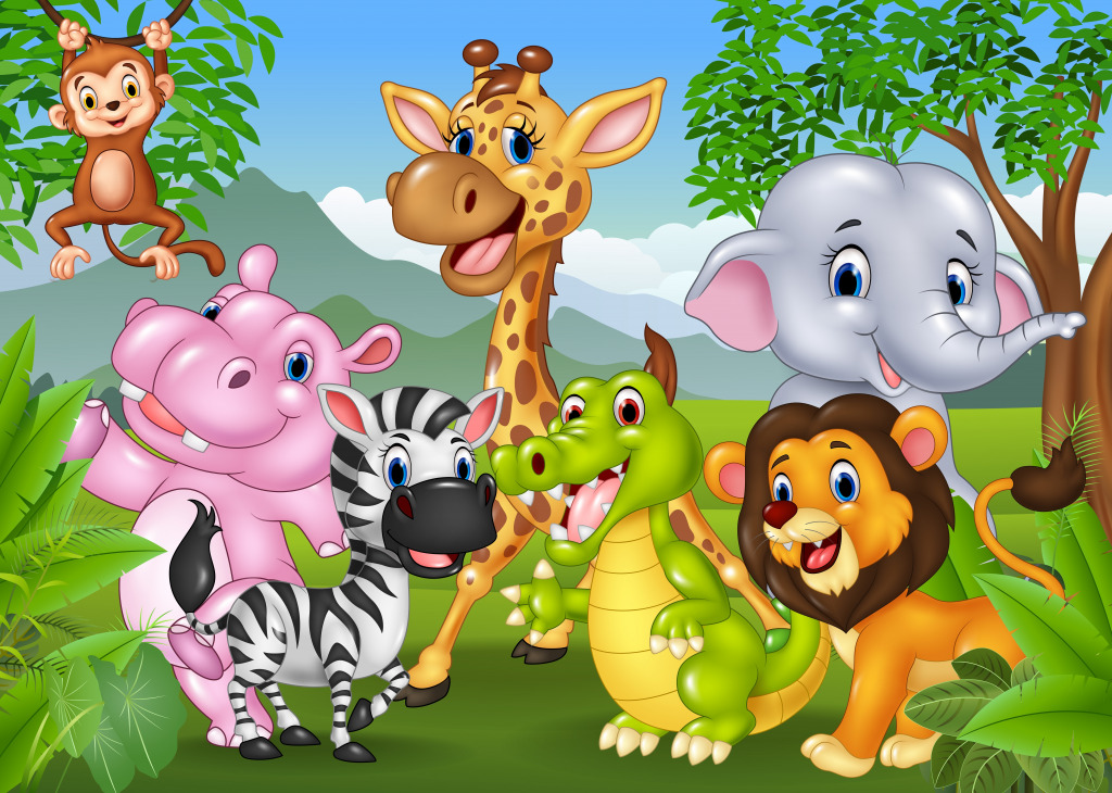 Glückliche Tiere im Dschungel jigsaw puzzle in Tiere puzzles on TheJigsawPuzzles.com