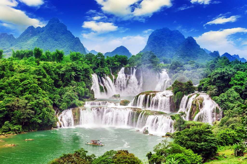 Ban Gioc - Detian Wasserfälle, Vietnam jigsaw puzzle in Wasserfälle puzzles on TheJigsawPuzzles.com
