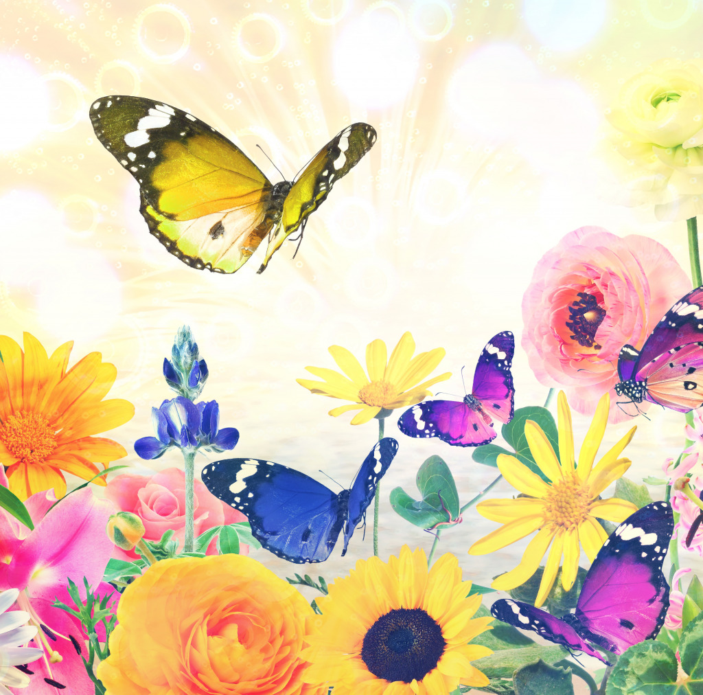 Flowers and Butterflies jigsaw puzzle in Puzzle of the Day puzzles on TheJigsawPuzzles.com