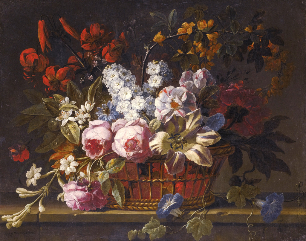 Still Life with Flowers in a Wicker Basket jigsaw puzzle in Flowers puzzles on TheJigsawPuzzles.com