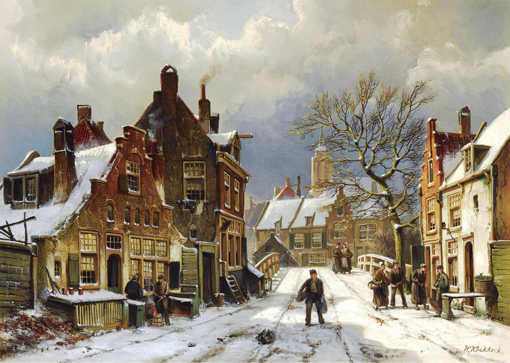 In the Streets of a Wintry Dutch Town jigsaw puzzle in Piece of Art puzzles on TheJigsawPuzzles.com