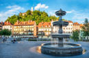 Fountain and Castle in Ljubljana, Slovenia