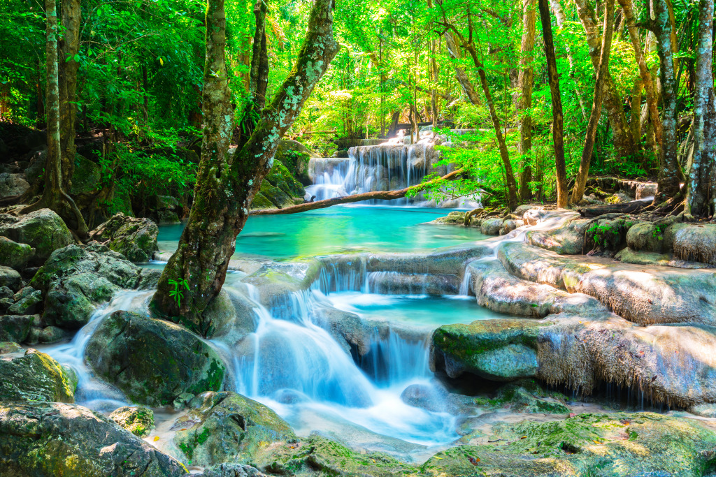 Magnifique cascade dans la jungle Thaï jigsaw puzzle in Chutes d'eau puzzles on TheJigsawPuzzles.com