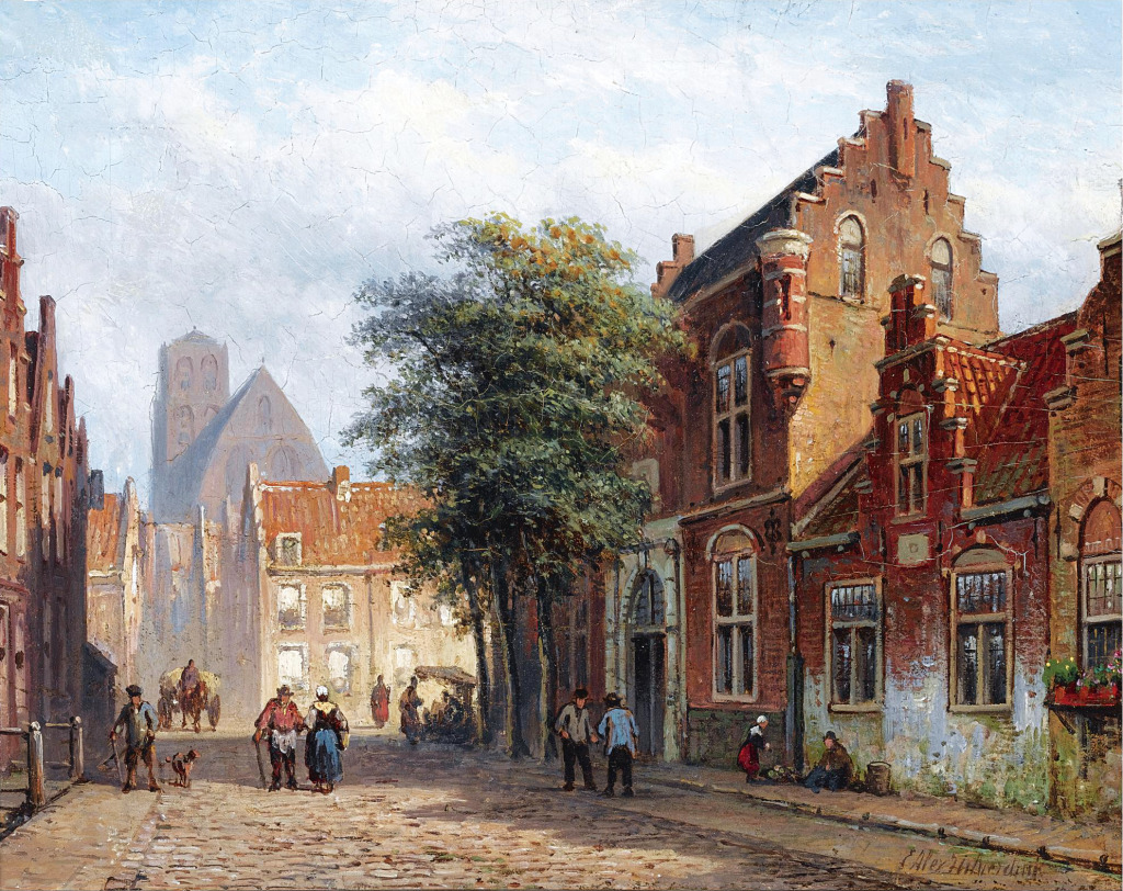A Sunny Street in a Dutch Town jigsaw puzzle in Piece of Art puzzles on TheJigsawPuzzles.com