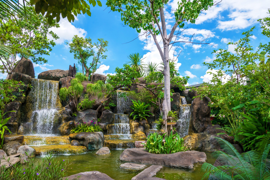 Small Waterfall in the Garden jigsaw puzzle in Waterfalls puzzles on TheJigsawPuzzles.com