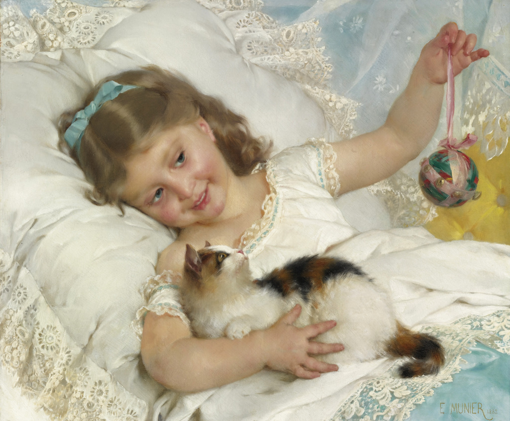 Young Girl and a Cat jigsaw puzzle in Piece of Art puzzles on TheJigsawPuzzles.com