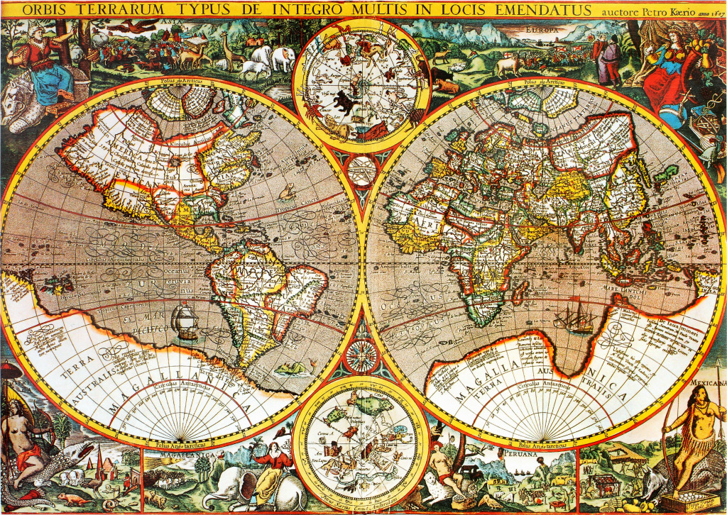 Mapa Mundial Antigo do Século XVII jigsaw puzzle in Quebra-Cabeça do Dia puzzles on TheJigsawPuzzles.com