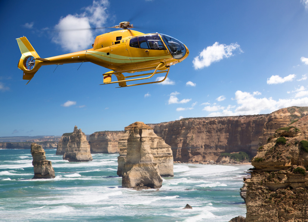 Helicopter Over the 12 Apostles, Australia jigsaw puzzle in Aviation puzzles on TheJigsawPuzzles.com