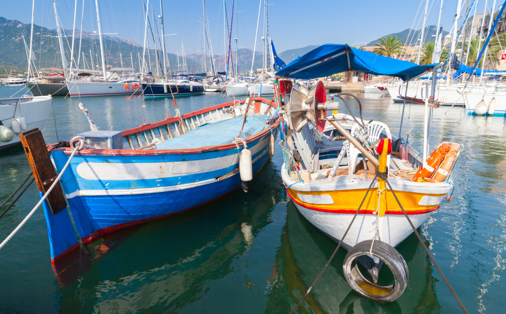 Fishing Boats in Propriano Town, Corsica jigsaw puzzle in Puzzle of the Day puzzles on TheJigsawPuzzles.com