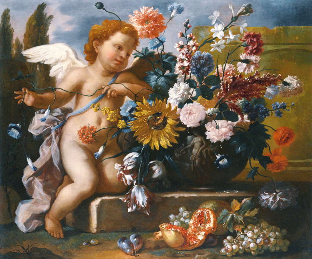Still Life of Flowers with a Putto jigsaw puzzle in Flowers puzzles on TheJigsawPuzzles.com
