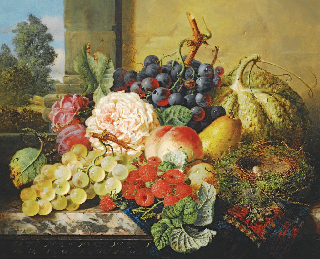 Still Life with Fruits and Bird's Nest jigsaw puzzle in Fruits & Veggies puzzles on TheJigsawPuzzles.com