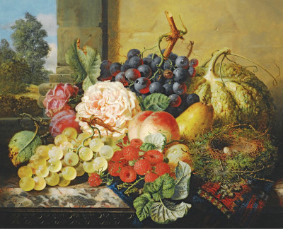 Still Life With Fruits And Bird's Nest Jigsaw Puzzle In Fruits 