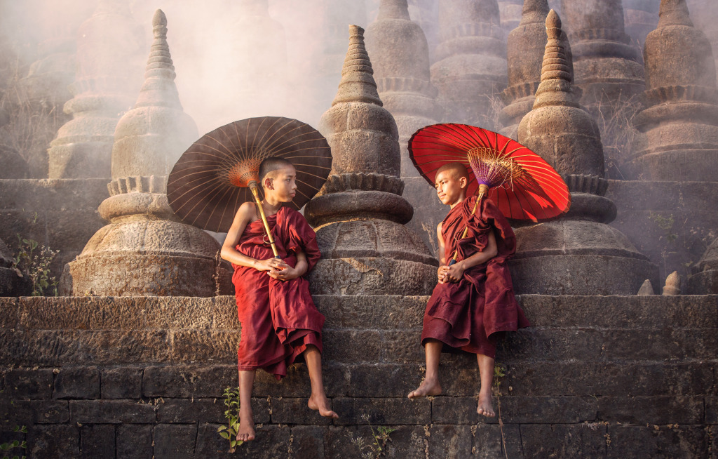 Little Monks in Myanmar jigsaw puzzle in People puzzles on TheJigsawPuzzles.com