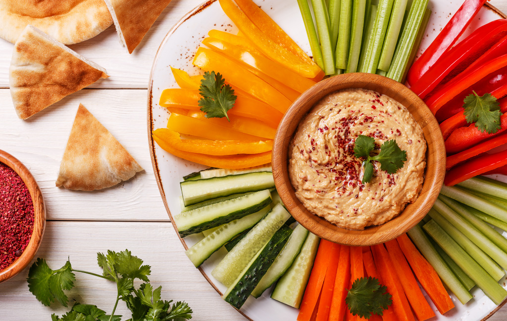 Homemade Hummus with Fresh Vegetables jigsaw puzzle in Fruits & Veggies puzzles on TheJigsawPuzzles.com