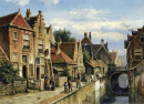 Figures on a Quay in a Sunlit Town