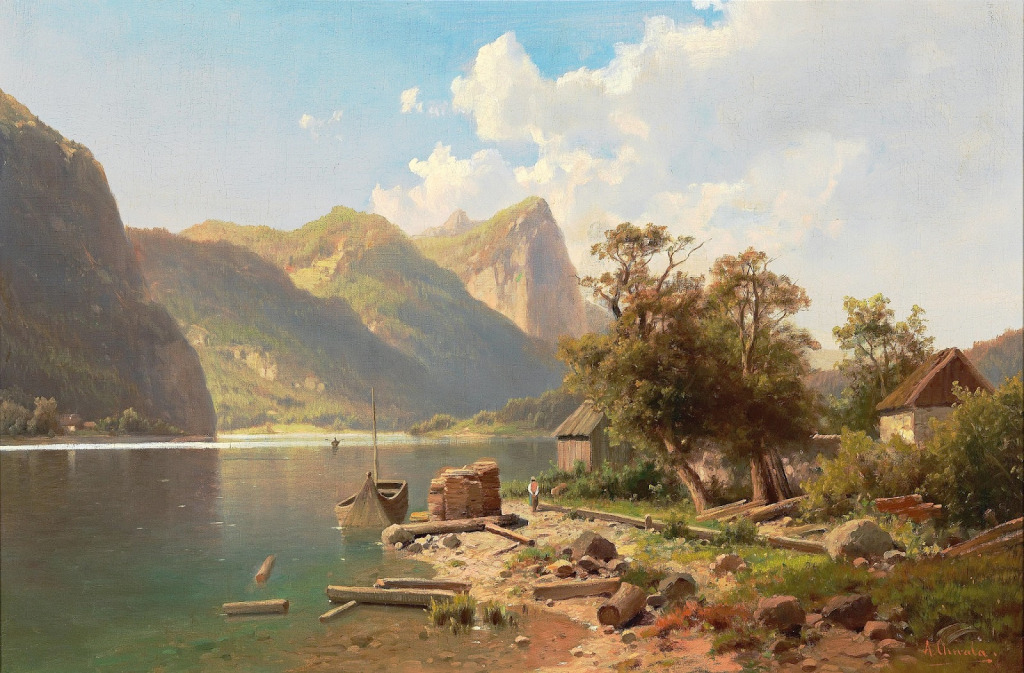 At the Mondsee Overlooking the Drachenwand jigsaw puzzle in Piece of Art puzzles on TheJigsawPuzzles.com