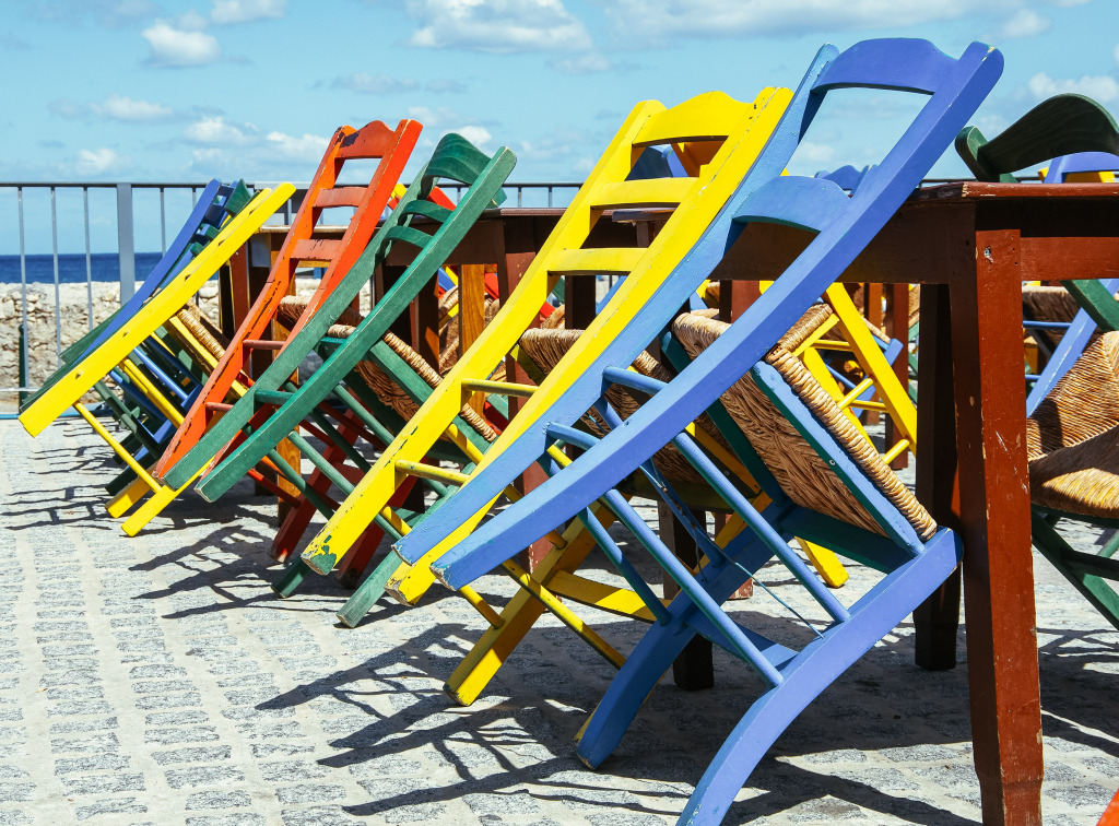 Colorful Chairs in Greece jigsaw puzzle in Puzzle of the Day puzzles on TheJigsawPuzzles.com