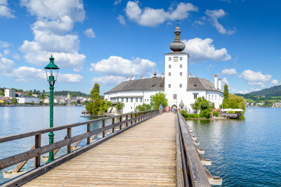 Schloss Ort with Wooden Bridge, Austria jigsaw puzzle in Bridges ...