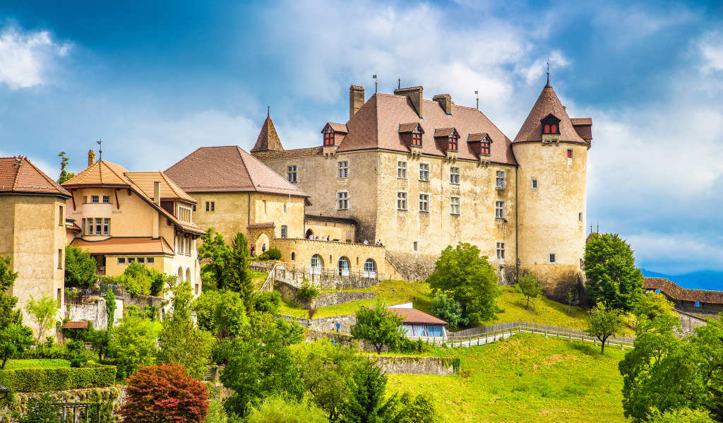 Medieval Town of Gruyeres, Switzerland jigsaw puzzle in Castles puzzles on TheJigsawPuzzles.com