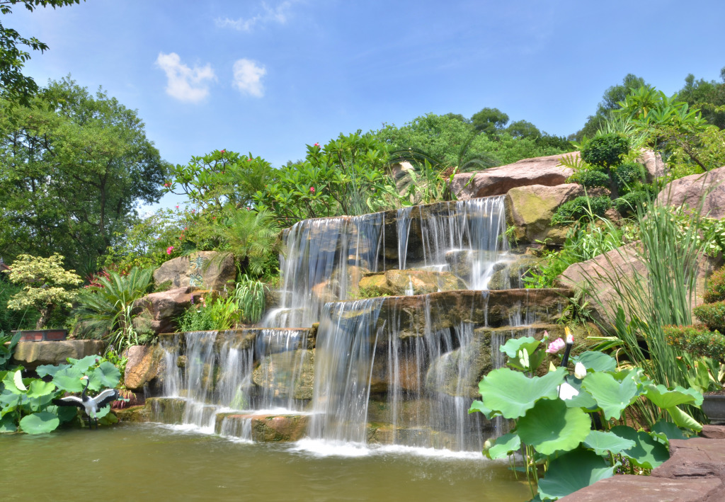 Chinesischer Garten Wasserfall jigsaw puzzle in Wasserfälle puzzles on TheJigsawPuzzles.com